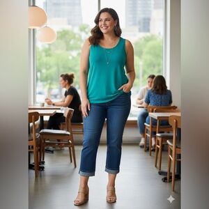 SIZE 2X NWOT Susan Graver QVC Modern Essentials Liquid Knit Teal Sleeveless Top